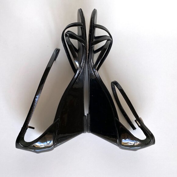 Prada Patent Leather Wedged Sandals Black Size 9.5 Vintage - Picture 4 of 15